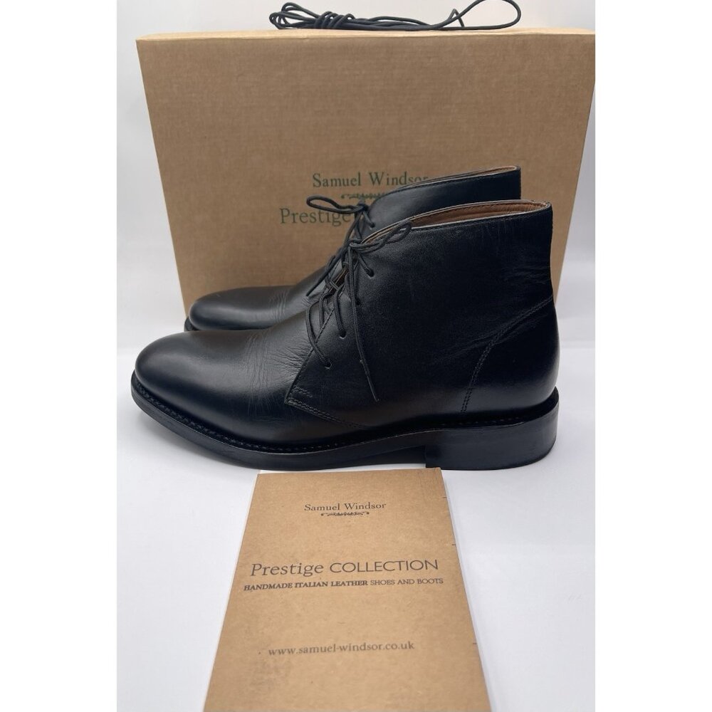 Samuel Windsor Mens Black Leather Lace-Up Ankle Boots Shoes UK 6‎